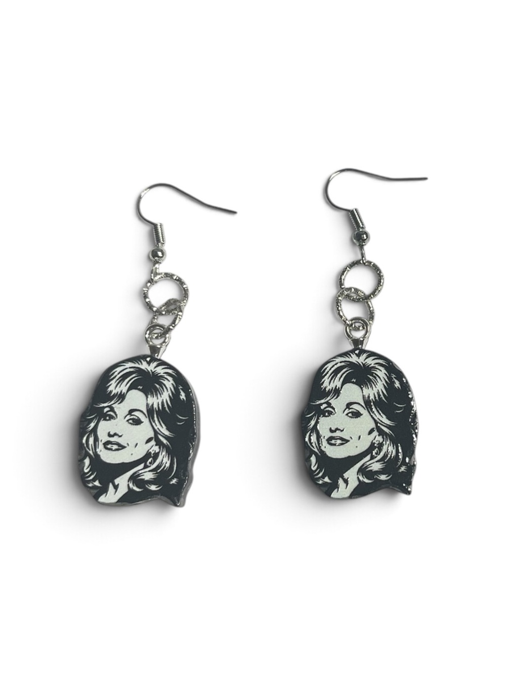 Dolly Parton Black & White Portrait Drop Earrings